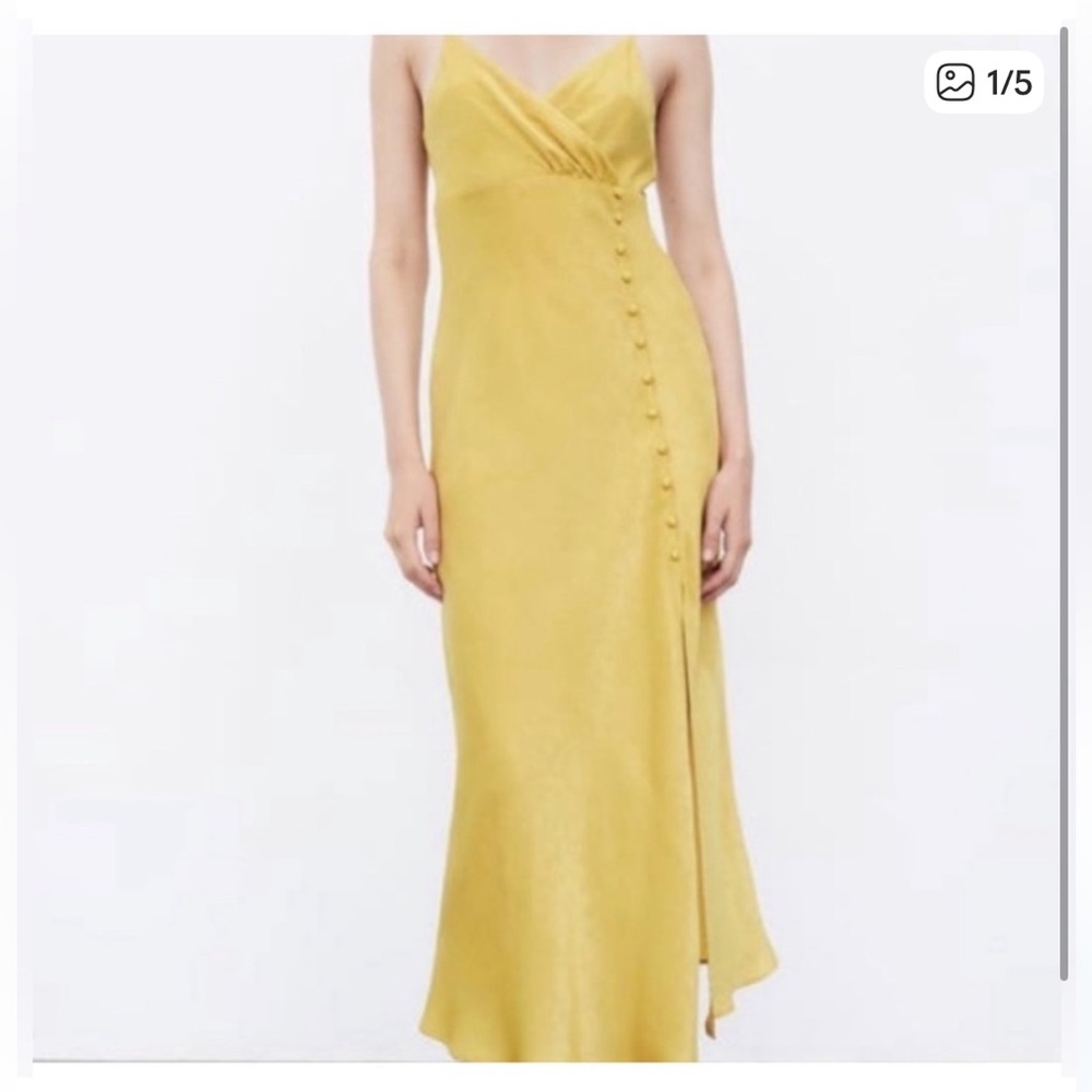 Zara Satin Effect Button V Neck Midi Dress